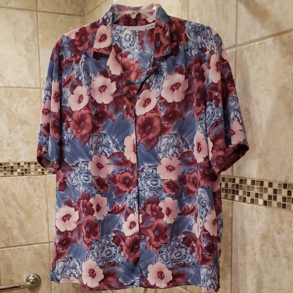 Floral Blue and Pink Women's Shirt